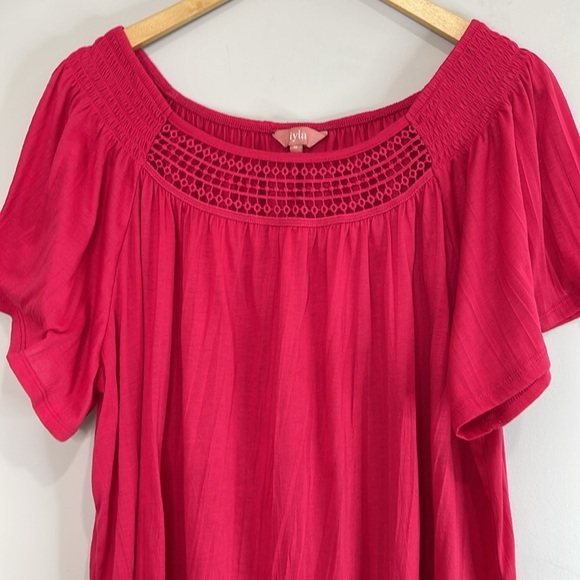 Iyla Magenta Pink Smock Short Sleeve Peasant Top Crochet Neckline Flutter Sl 1X - Picture 3 of 11
